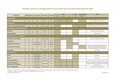 Produits contre les ectoparasites chez le Chat (anti-ectoparasites) Benelux 2025
