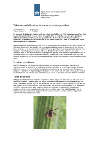 Teken-encefalitisvirus in Nederland aangetroffen